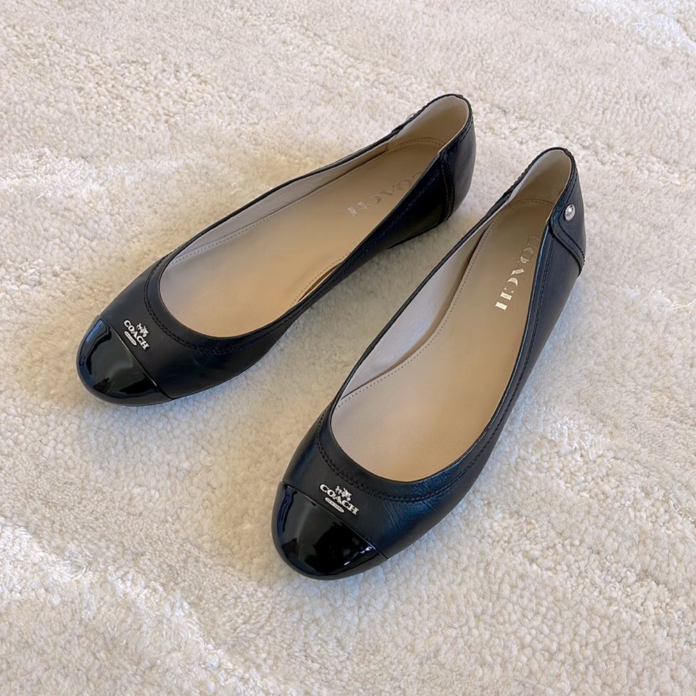 Coach Chelsea Matte black cap toe ballet flats.